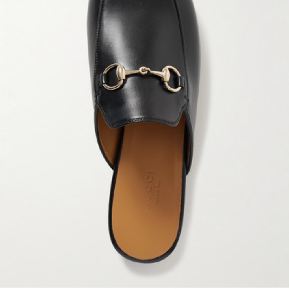 Gucci Black Leather Mules with Gold Detail - Picture 5 of 12